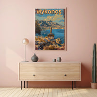 Scenic Mykonos Vintage Travel Art Poster