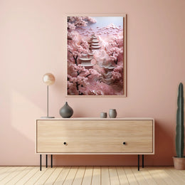 Serene Japanese Architecture in Spring, Cultural or Heritage Poster