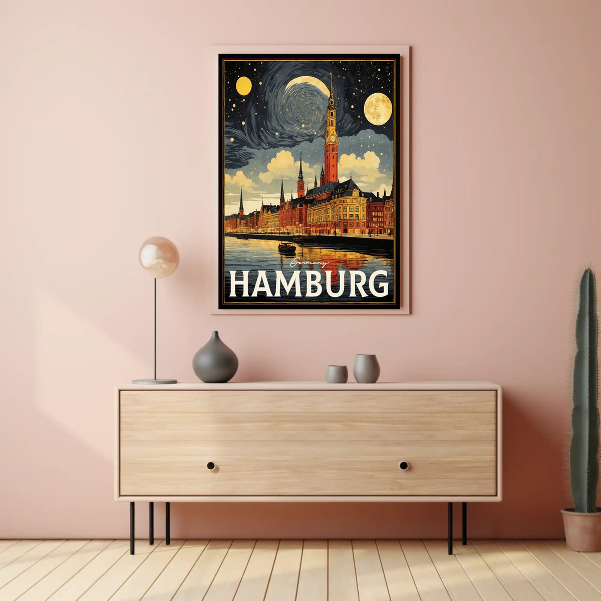 Hamburg A Nighttime Cityscape Poster