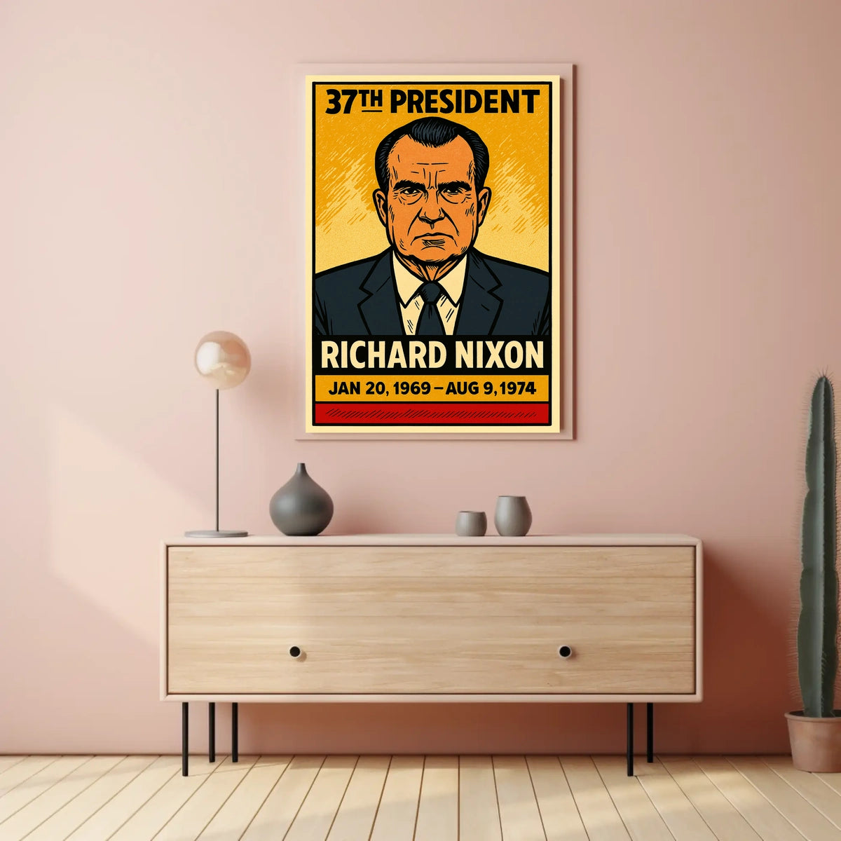 Richard Nixon 37th President of the United States Inked Comic Style Poster