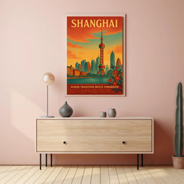 Shanghai Cityscape Illustrative Travel Poster