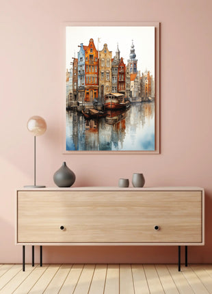 Amsterdam Canal View: Watercolor Serenity Travel Poster