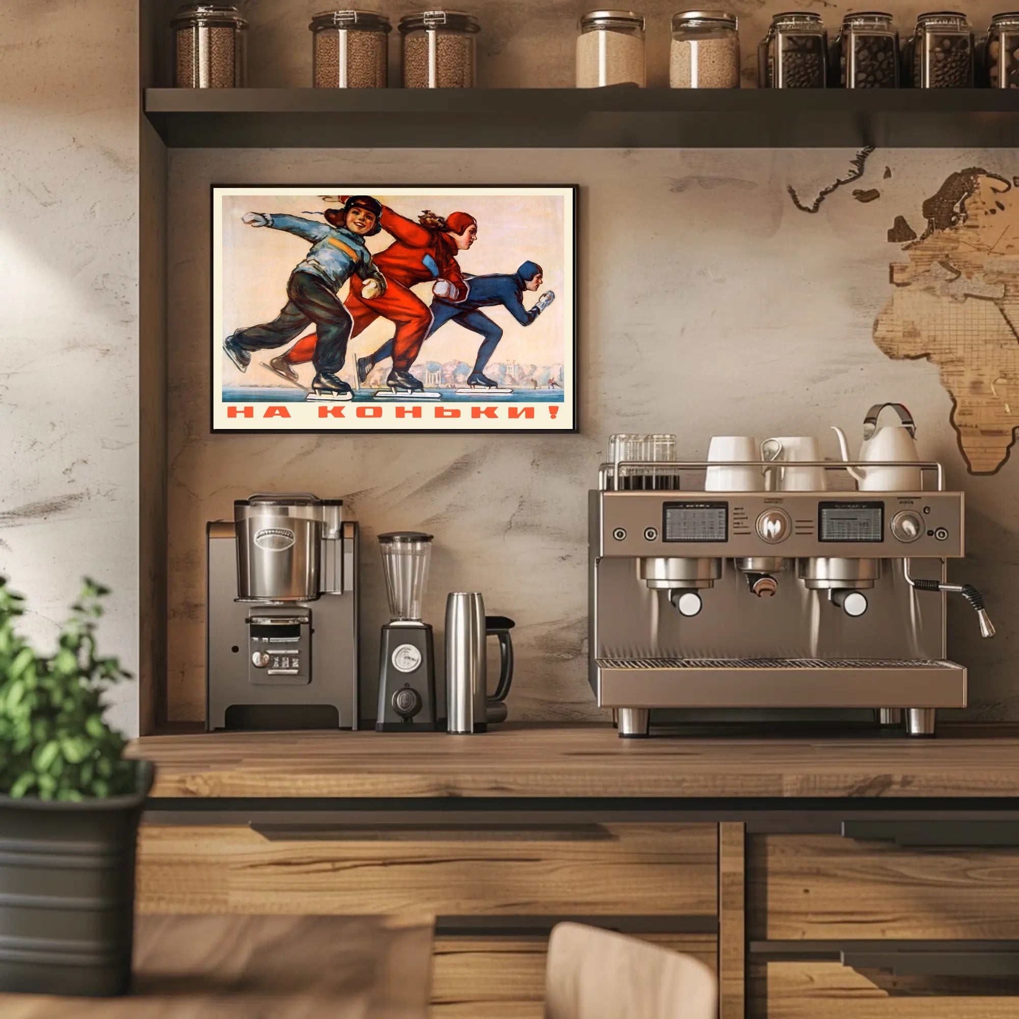 Speed Skating Action: Dynamic Mid-Century Sports Poster