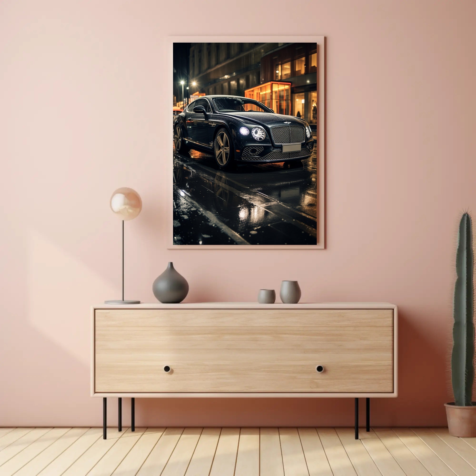Sleek Elegance on a Rainy Night Poster PosterGoat