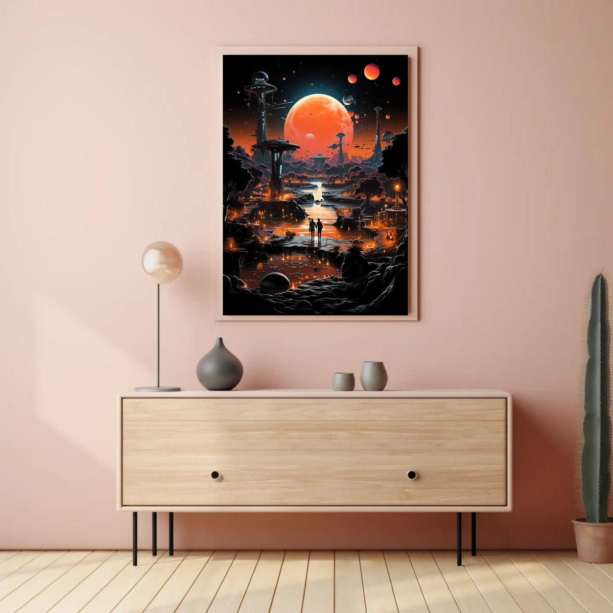 Futuristic Alien Planet Poster: Sci-Fi Landscape in Space