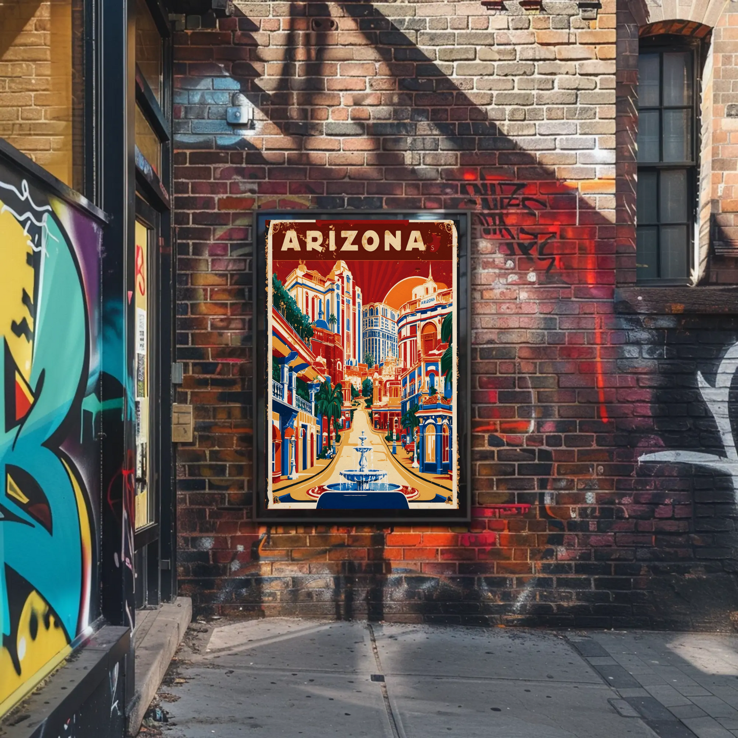 Arizona Bold Hillside Downtown Retro Travel Poster USA