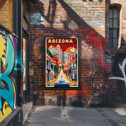 Arizona Bold Hillside Downtown Retro Travel Poster USA