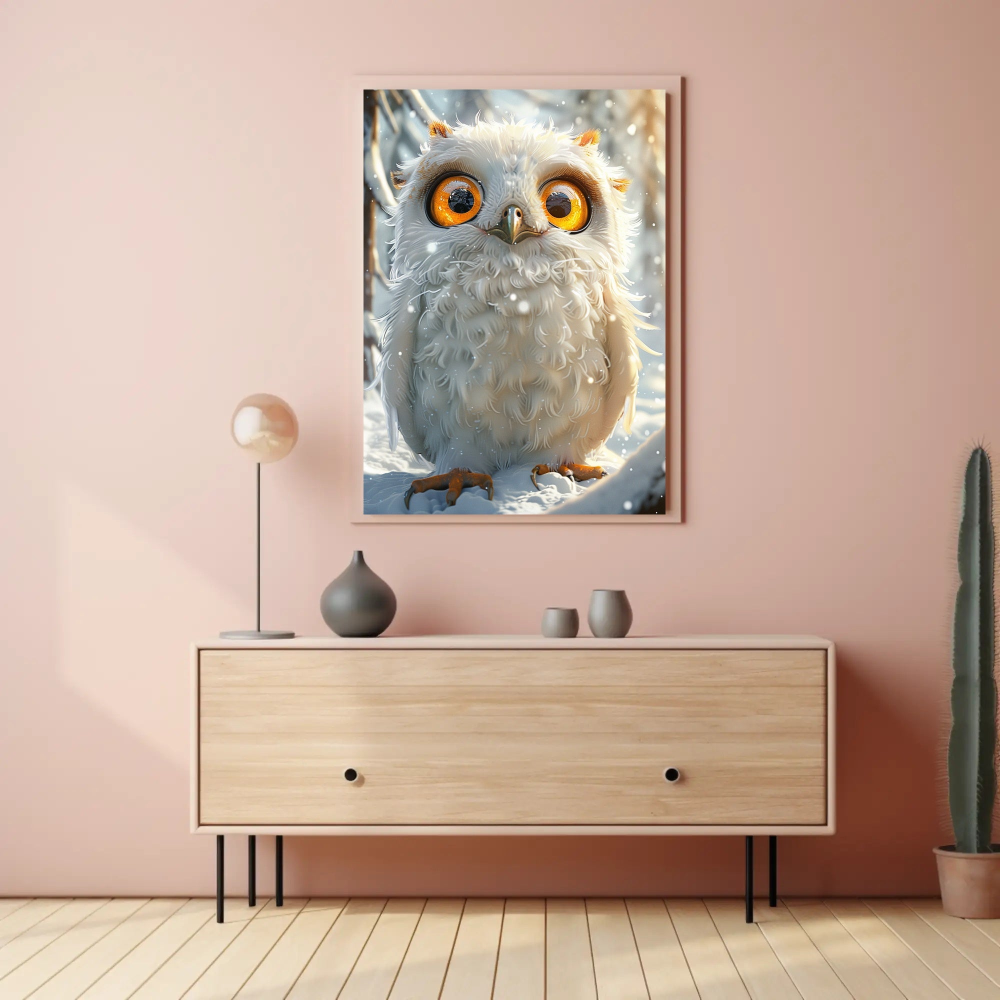 Whimsical White Owl in Snowy Forest Poster PosterGoat