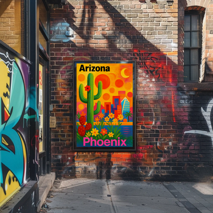 Arizona Phoenix Skyline Vintage Travel Poster Art