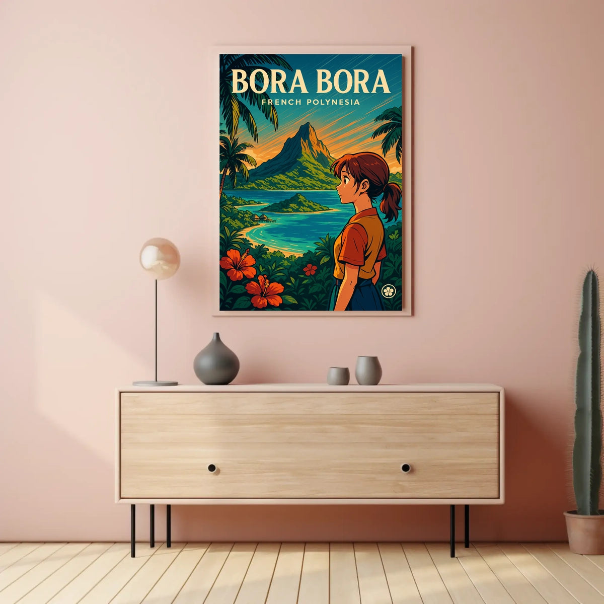 Vibrant Anime-Inspired Bora Bora Travel Poster