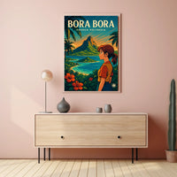 Vibrant Anime-Inspired Bora Bora Travel Poster