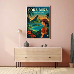 Vibrant Anime-Inspired Bora Bora Travel Poster