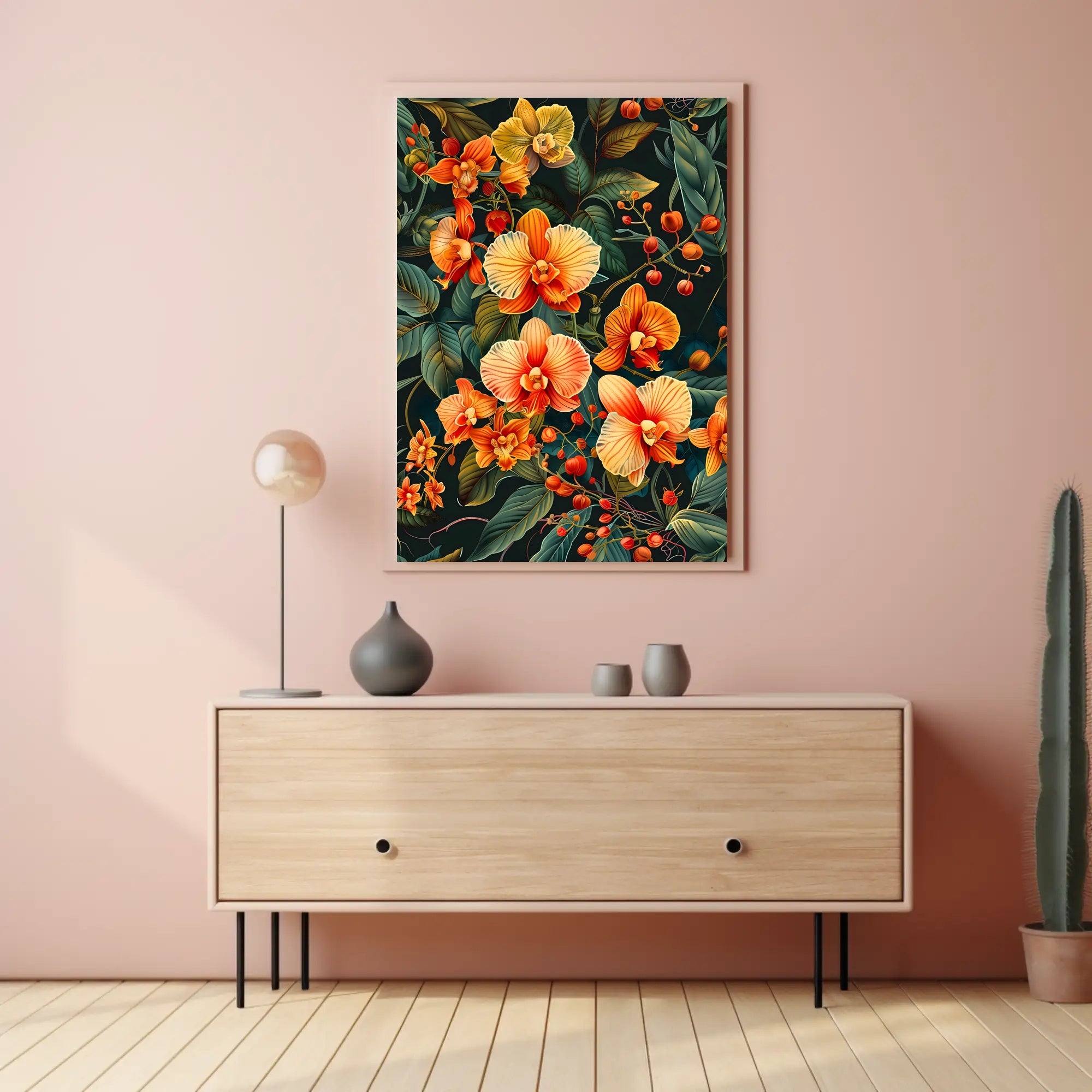 Vibrant Orchid Botanical Art Poster for Modern Tropical Decor