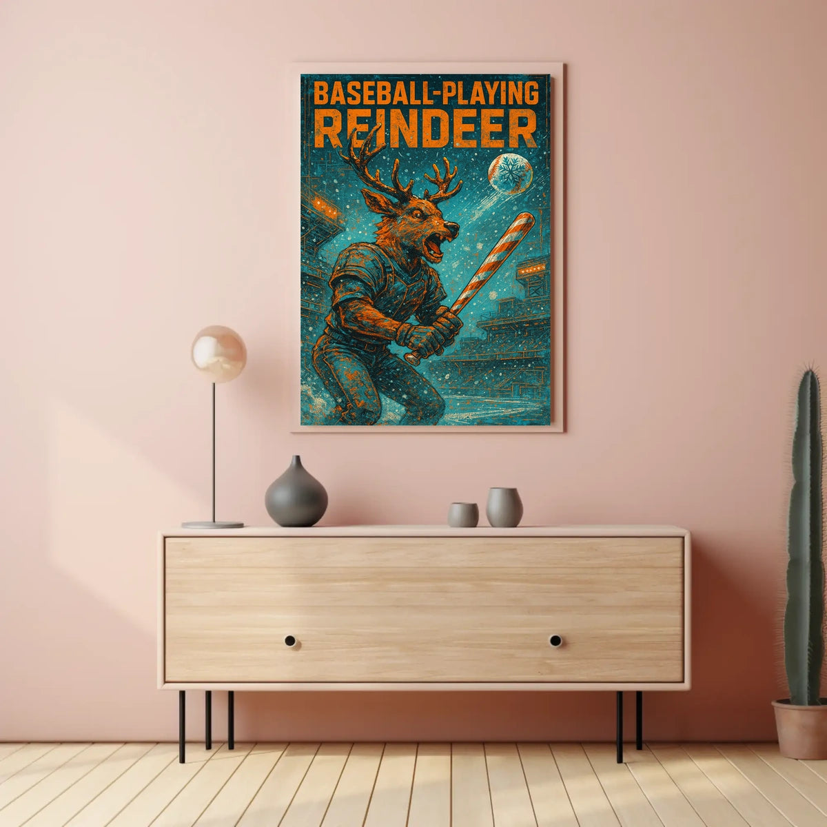Baseball-Playing Reindeer Poster