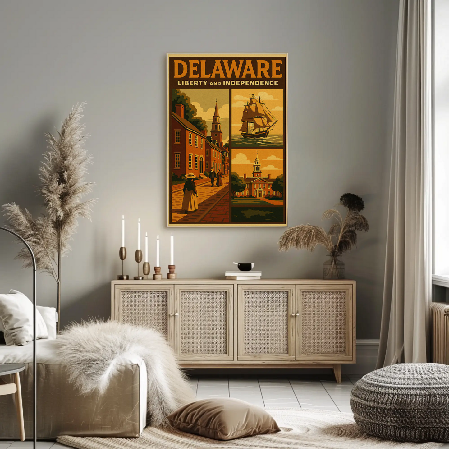 Delaware Liberty Historic Street Ship Travel Poster