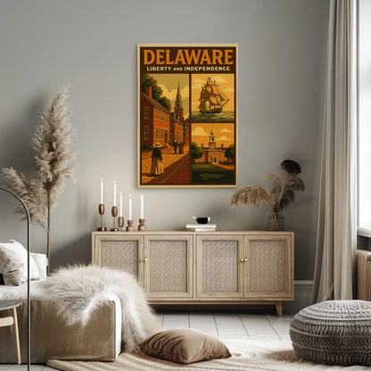 Delaware Liberty Historic Street Ship Travel Poster
