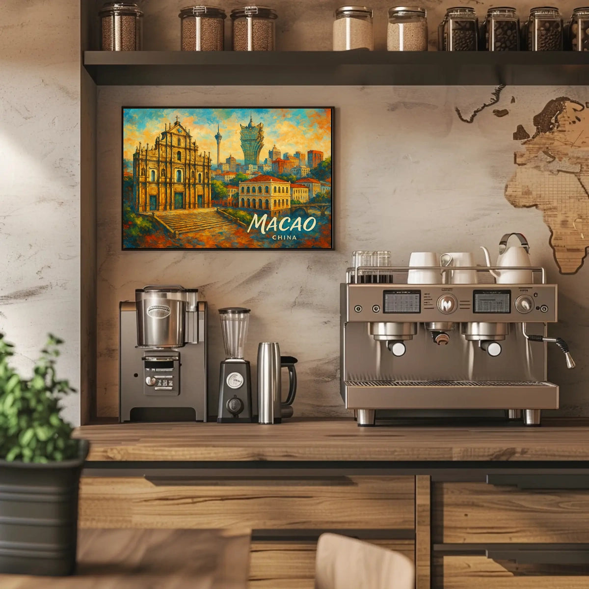 Macao Cityscape Vibrant Night View Digital Painting Poster