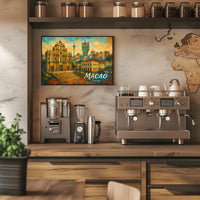 Macao Cityscape Vibrant Night View Digital Painting Poster