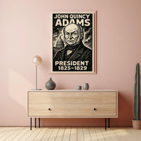John Quincy Adams 6th President of the United States B & W Comic Sketch Poster