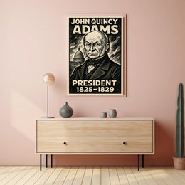 John Quincy Adams 6th President of the United States B & W Comic Sketch Poster