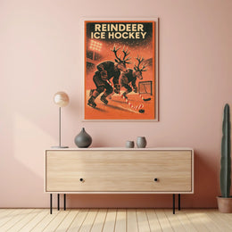 Reindeer Ice Hockey Vintage Sports Poster
