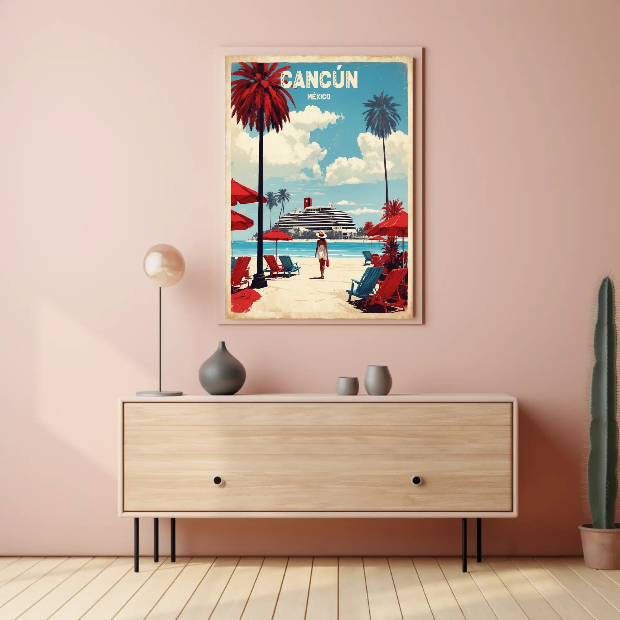 Cancún Retro Beach Travel Poster