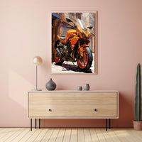 Vibrant Urban Motorcycle Poster PosterGoat