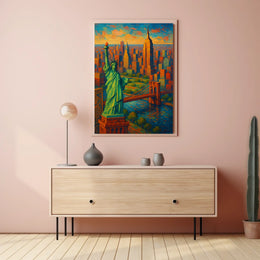 New York City Nighttime Skyline Poster Modern Wall Art