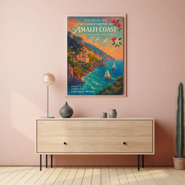 Amalfi Coast Impressionist Art Poster: Vibrant Mediterranean Scene
