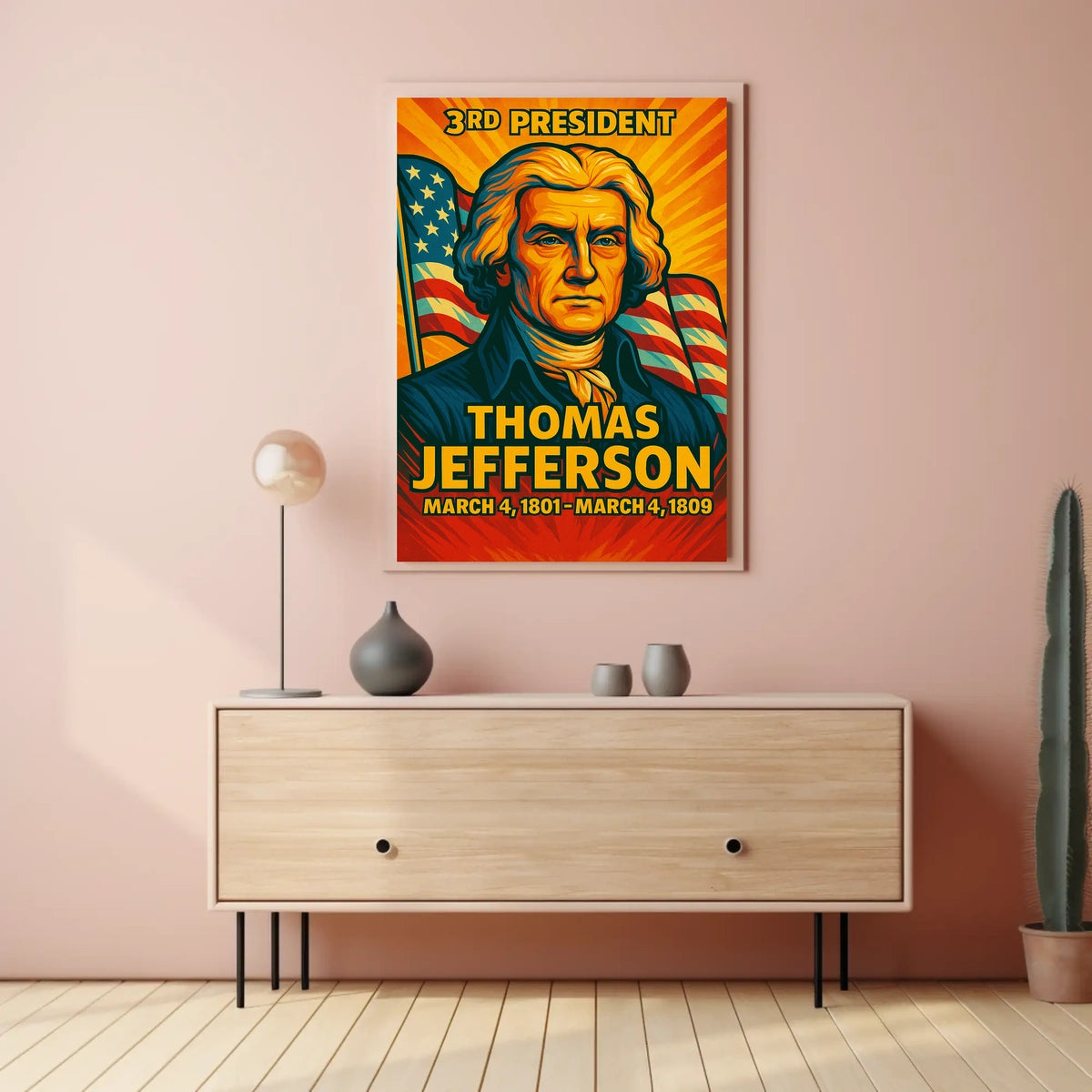 Thomas Jefferson 3rd President of the United States Colorful Comic Book Style Poster