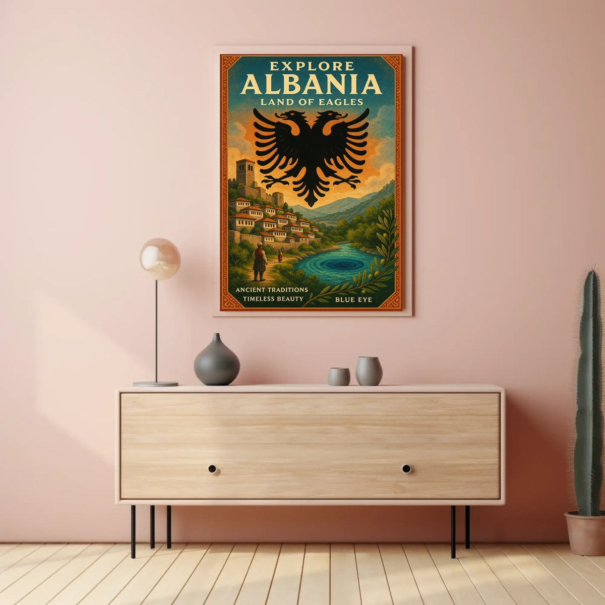 Albania Scenic Landscape Vintage Architecture Traditions Poster