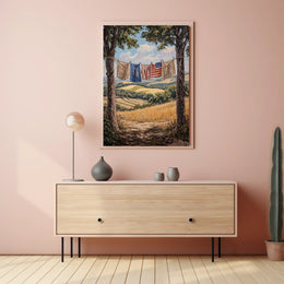 Clothesline Between Two Trees Overlooking Countryside Poster