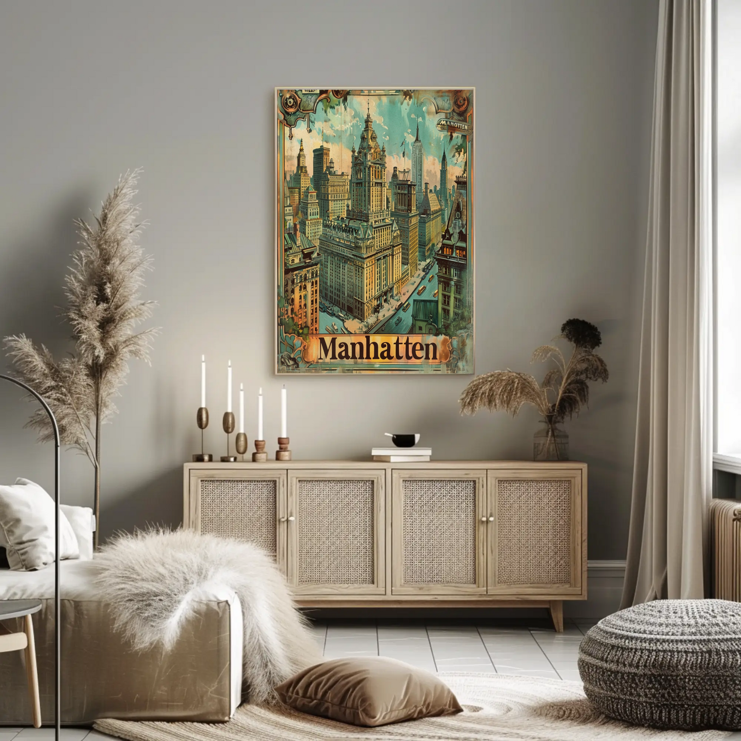 Manhattan Cityscape Vintage Skyscraper View Travel Poster Travel Poster
