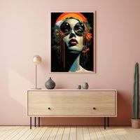 Stylized Portrait with Abstract Floral Elements Artistic Poster