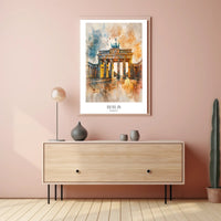 Brandenburg Gate Watercolor Art in Berlin Urban Cityscape Poster PosterGoat