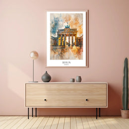 Brandenburg Gate Watercolor Art in Berlin Urban Cityscape Poster PosterGoat