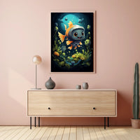 Goldfish in Futuristic Robotic Helmet Poster