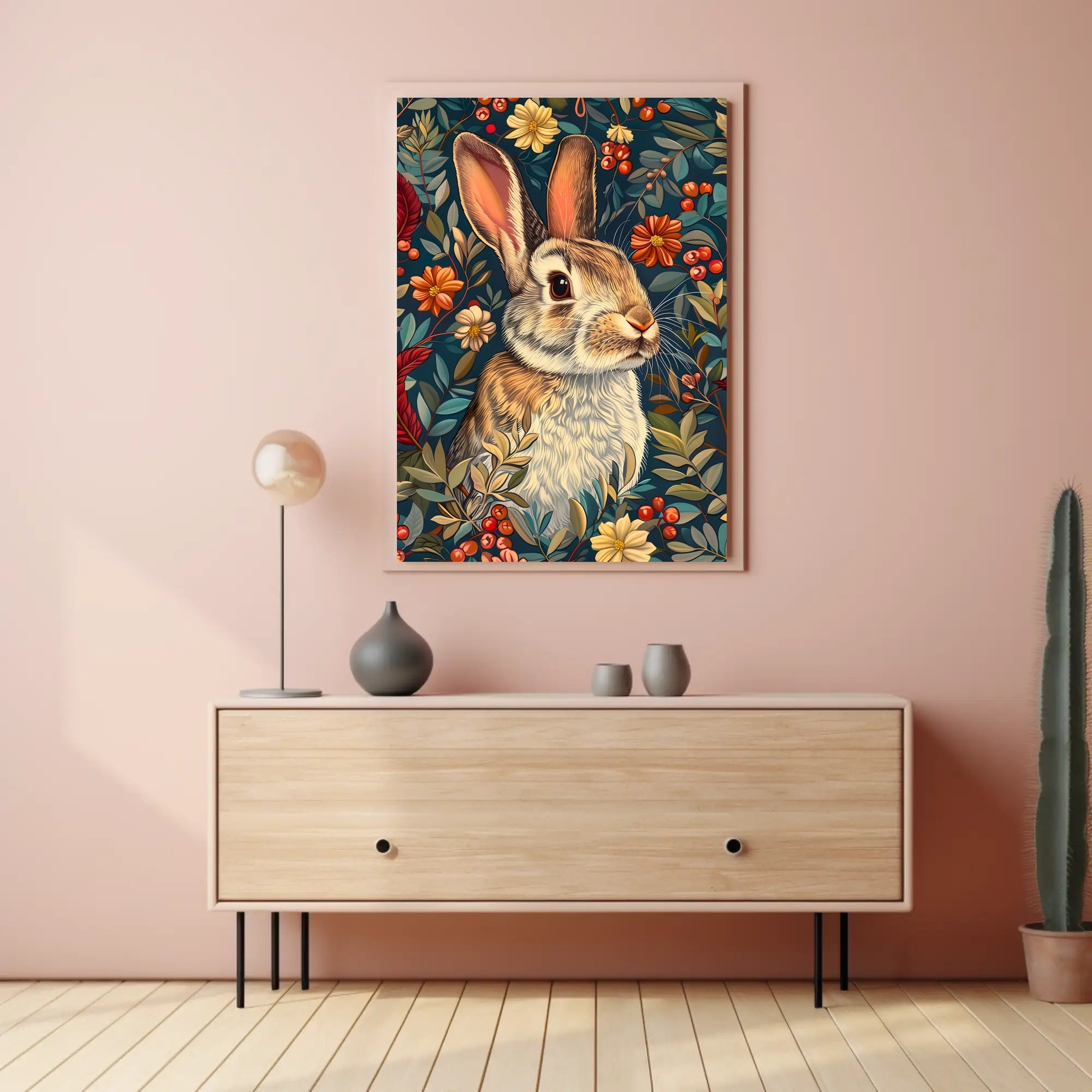 Enchanted Rabbit with Vibrant Flowers Animal Poster