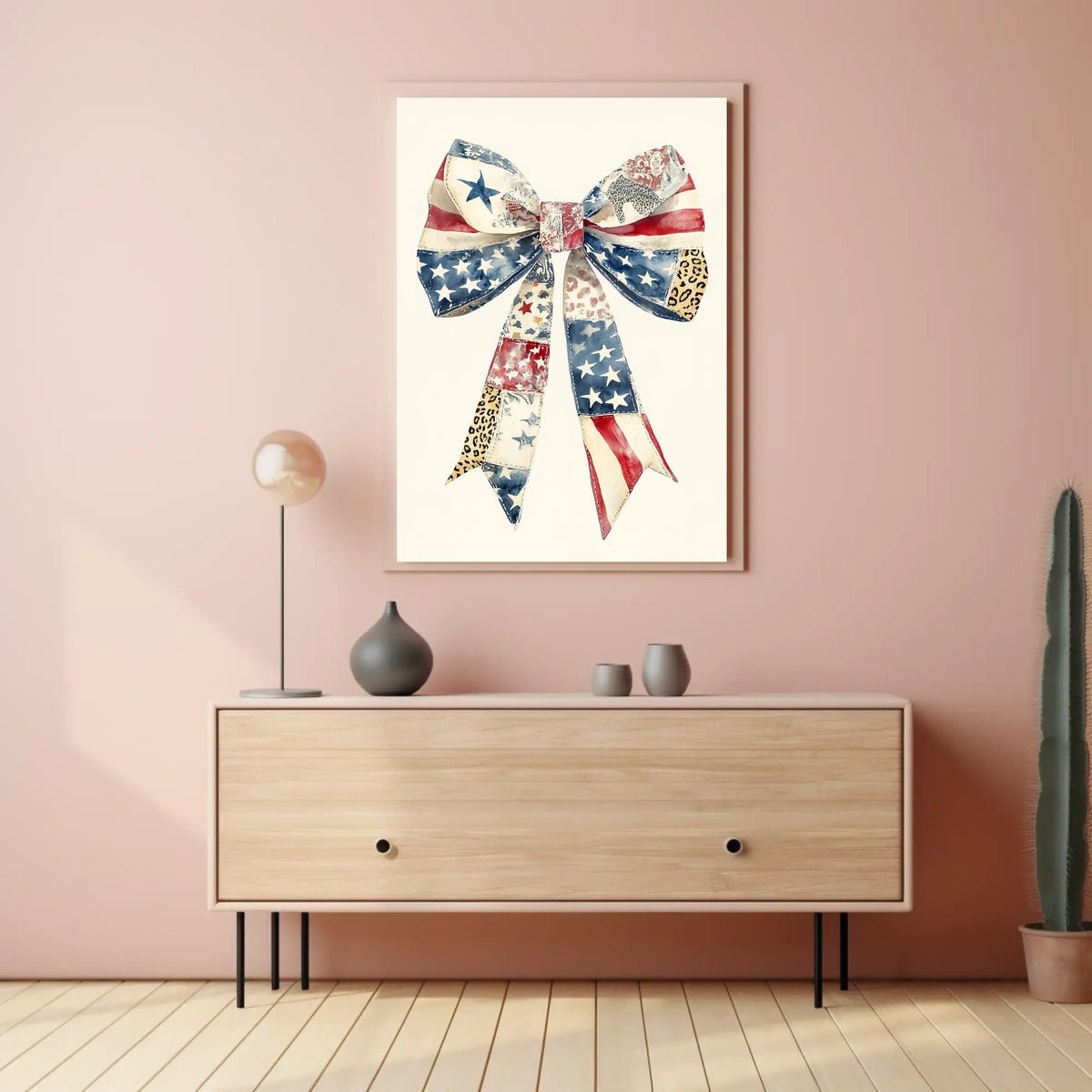 Large Coquette Bow Americana Flag Patchwork Style Poster