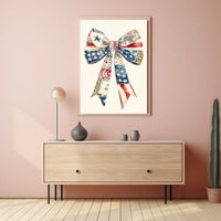 Large Coquette Bow Americana Flag Patchwork Style Poster