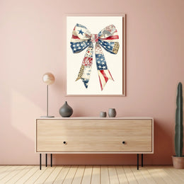 Large Coquette Bow Americana Flag Patchwork Style Poster