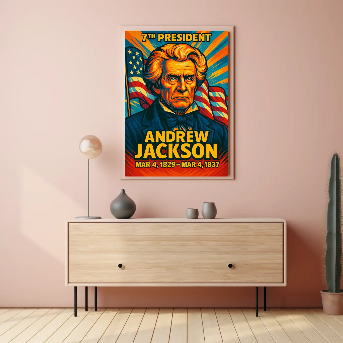 Andrew Jackson 7th President of the United States Colorful Comic Book Style Poster