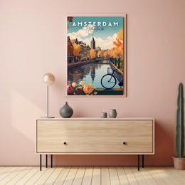 Scenic Autumn Amsterdam Canal Travel Poster