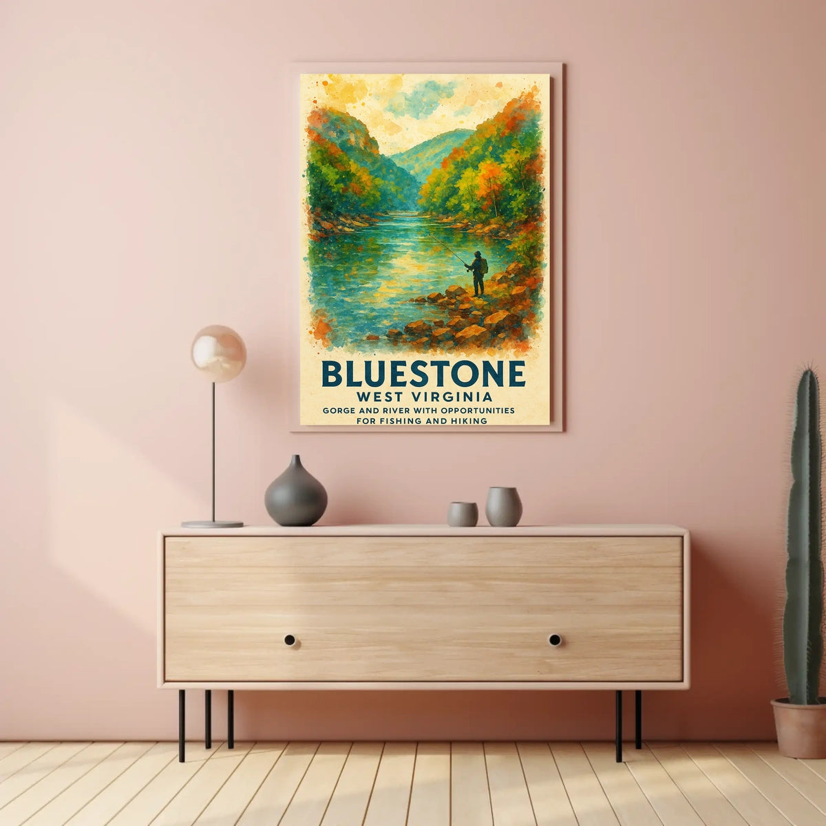 Bluestone Gorge Autumn Fishing Watercolor Poster