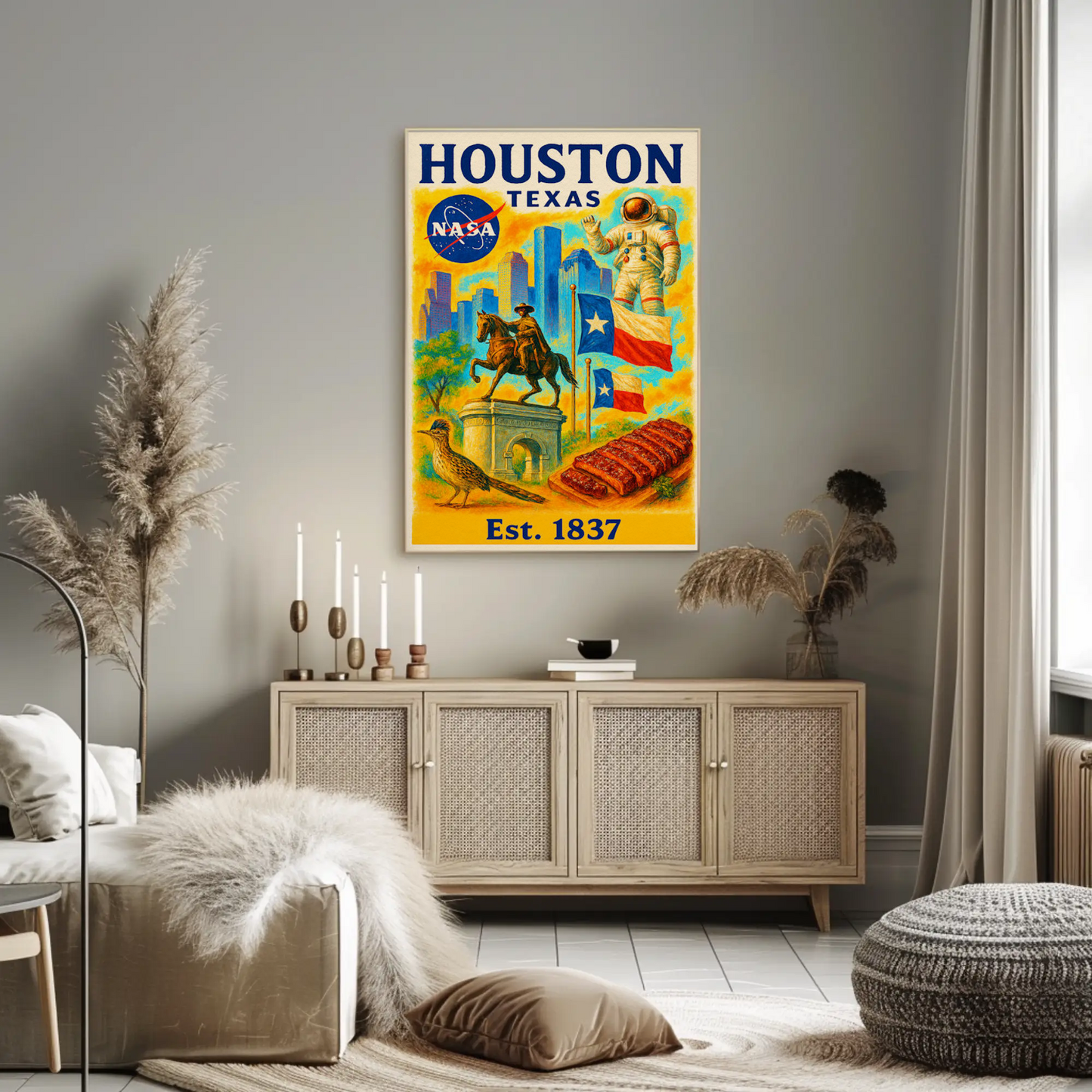 Houston Texas NASA Western Flavor Travel Poster