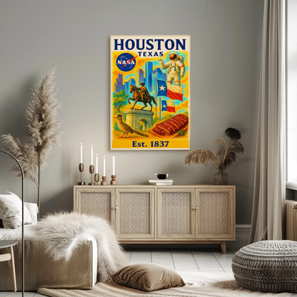 Houston Texas NASA Western Flavor Travel Poster