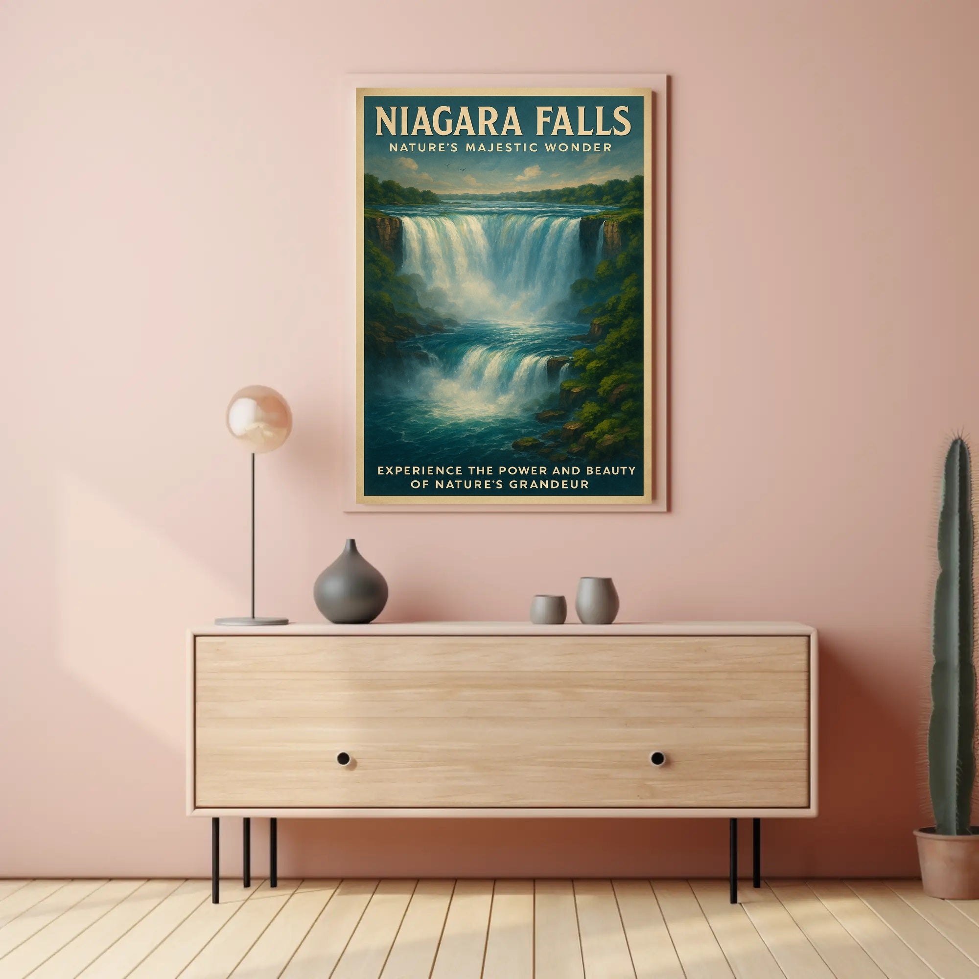 Niagara Falls Vintage Travel Art Illustation Travel Poster
