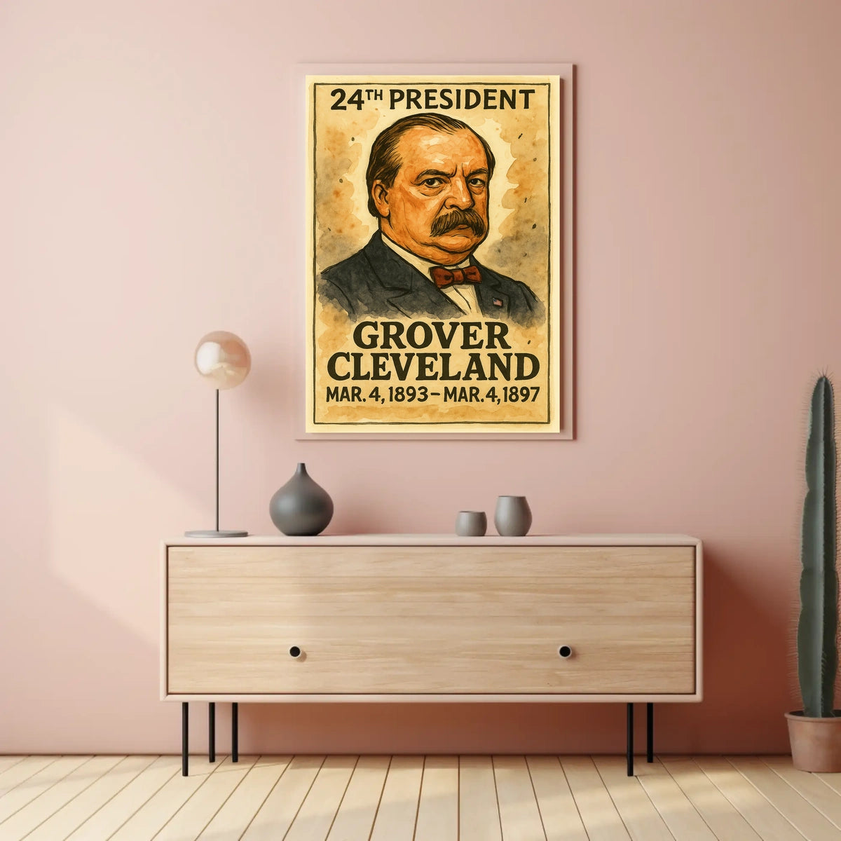 Grover Cleveland 24th President of the United States Exaggerated Cartoon Sketch Poster