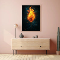 Fiery Matchstick Surrealism: Modern Art Poster
