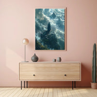 Ethereal Figure Amidst Mystical Peaks Fantasy or Mythology Poster PosterGoat